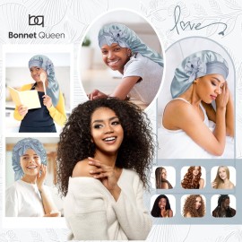 BONNET QUEEN Silk Bonnet for Sleeping Satin Bonnet Braid Bonnet Hair Bonnet for Sleeping with Tie Band for Women Curly Hair Locs Night Cap Silver Gray