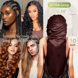BONNET QUEEN Braid Bonnet Silk Bonnet Foldable Extra Long Wrap for Braids Satin Bonnets with Tie Band Long Sleep Cap, Chocolate