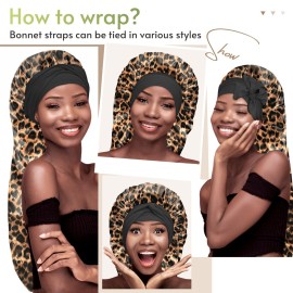 BONNET QUEEN Braid Bonnet for Sleeping Extra Long Silk Bonnet for Braids Satin Bonnet for Sleeping Satin Hair Bonnet Locs with Tie Band Leopard BONNET QUEEN Braid Bonnet for Sleeping Extra Long Silk Bonnet for Braids Satin Bonnet for Sleeping Satin Hair Bonnet Locs with Tie Band Leopard