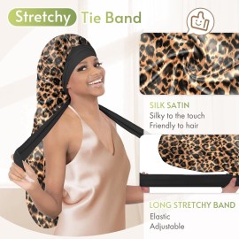 BONNET QUEEN Braid Bonnet for Sleeping Extra Long Silk Bonnet for Braids Satin Bonnet for Sleeping Satin Hair Bonnet Locs with Tie Band Leopard BONNET QUEEN Braid Bonnet for Sleeping Extra Long Silk Bonnet for Braids Satin Bonnet for Sleeping Satin Hair Bonnet Locs with Tie Band Leopard