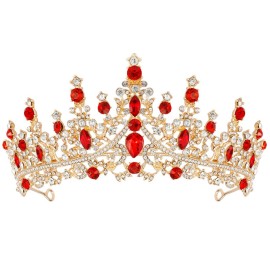 CURASA Gold & Red Crystal Queen Princess Birthday Crown for Women Girls Gorgeous Tiaras for Wedding Prom Costume Jewelry Hair Accessories for Women