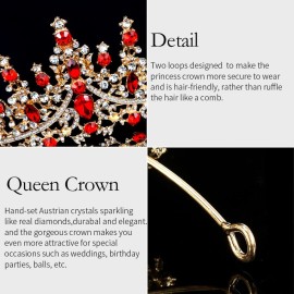 CURASA Gold & Red Crystal Queen Princess Birthday Crown for Women Girls Gorgeous Tiaras for Wedding Prom Costume Jewelry Hair Accessories for Women CURASA Gold & Red Crystal Queen Princess Birthday Crown for Women Girls Gorgeous Tiaras for Wedding Prom Costume Jewelry Hair Accessories for Women