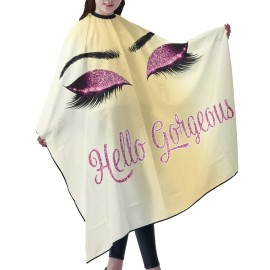 Carwayii Barber Cape Hello Girl Gorgeous Pink Eyelash Glitters Professional Salon Apron Water Resistant Golden Yellow Hair Cutting Cape Anti-Static Barbershop Kits For Women 55\'\'X66\'\'