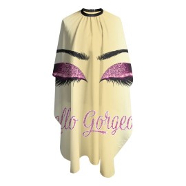 Carwayii Barber Cape Hello Girl Gorgeous Pink Eyelash Glitters Professional Salon Apron Water Resistant Golden Yellow Hair Cutting Cape Anti-Static Barbershop Kits For Women 55\'\'X66\'\'