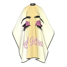 Carwayii Barber Cape Hello Girl Gorgeous Pink Eyelash Glitters Professional Salon Apron Water Resistant Golden Yellow Hair Cutting Cape Anti-Static Barbershop Kits For Women 55\'\'X66\'\'