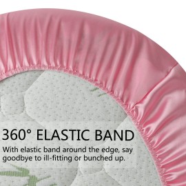 Satin Bassinet Sheet Set 2 Pack Ultra Soft Silk Fit for Rectangle, Hourglass, Oval Bassinet Mattress Protect for Baby Hair and Skin Cradle or Bassinet Sheets, Lt Grey & Pink