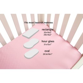 Satin Bassinet Sheet Set 2 Pack Ultra Soft Silk Fit for Rectangle, Hourglass, Oval Bassinet Mattress Protect for Baby Hair and Skin Cradle or Bassinet Sheets, Lt Grey & Pink