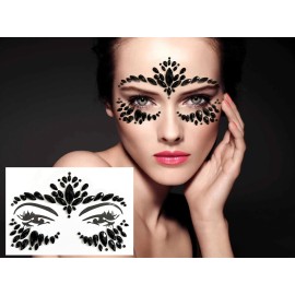 Kotbs Mermaid Face Jewels - 4-Sheet Black Festival Sticker, Body Rhinestone Gems Rave Rainbow Face Crystals for Halloween, Music Carnival Festival Party Makeup