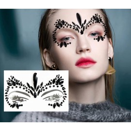 Kotbs Mermaid Face Jewels - 4-Sheet Black Festival Sticker, Body Rhinestone Gems Rave Rainbow Face Crystals for Halloween, Music Carnival Festival Party Makeup