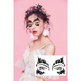 Kotbs Mermaid Face Jewels - 4-Sheet Black Festival Sticker, Body Rhinestone Gems Rave Rainbow Face Crystals for Halloween, Music Carnival Festival Party Makeup