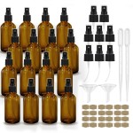 GIVAMEIHF Amber Spray Bottles about 4oz Empty Small Glass Spray Bottle Fine Mist Spray Refillable Containers, Set of 16, Included 24 nozzles, 2 Funnels, 2 Droppers, 24 Labels