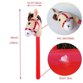 4PCS Inflatable Stick Horse - Pony/Western Cowboy/Horse Baby Shower Birthday Party Decorations Inflatable Horse Head (Red)