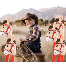 4PCS Inflatable Stick Horse - Pony/Western Cowboy/Horse Baby Shower Birthday Party Decorations Inflatable Horse Head (Red)