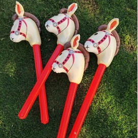 4PCS Inflatable Stick Horse - Pony/Western Cowboy/Horse Baby Shower Birthday Party Decorations Inflatable Horse Head (Red)