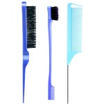 3 Pieces Styling Brush Set - Bristle Teasing Brush, Dual Edge Slicking Brush, Sturdy Parting Comb for Hair Styling, Brushing, and Combing (Blue)