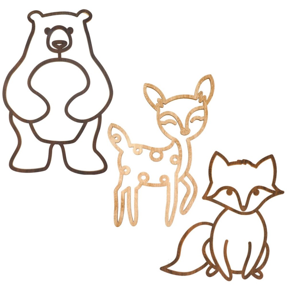 Yulejo Nursery Wall Decor 3 Pieces Jungle Theme Nursery Decor Wooden Animal Wall Decor Woodland Safari Wall Decor with Glue Points for Bedroom Decor (Deer, Bear, Fox)