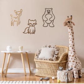 Yulejo Nursery Wall Decor 3 Pieces Jungle Theme Nursery Decor Wooden Animal Wall Decor Woodland Safari Wall Decor with Glue Points for Bedroom Decor (Deer, Bear, Fox)