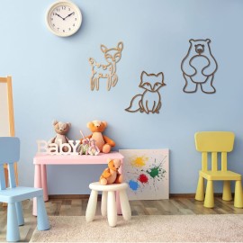 Yulejo Nursery Wall Decor 3 Pieces Jungle Theme Nursery Decor Wooden Animal Wall Decor Woodland Safari Wall Decor with Glue Points for Bedroom Decor (Deer, Bear, Fox)
