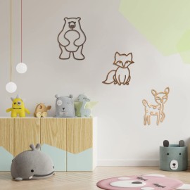 Yulejo Nursery Wall Decor 3 Pieces Jungle Theme Nursery Decor Wooden Animal Wall Decor Woodland Safari Wall Decor with Glue Points for Bedroom Decor (Deer, Bear, Fox)