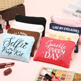 Weewooday 16 Packs Make up Bags Bulk Multicolor Funny Canvas Makeup Bags Travel Cosmetic Inspirational Pouch with Zippers Cotton Toiletry Pouches for Women(Stylish Pattern)