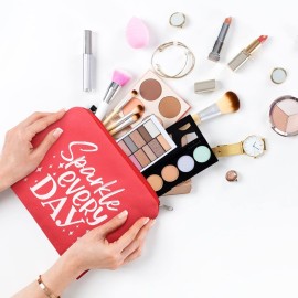 Weewooday 16 Packs Make up Bags Bulk Multicolor Funny Canvas Makeup Bags Travel Cosmetic Inspirational Pouch with Zippers Cotton Toiletry Pouches for Women(Stylish Pattern)