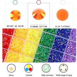 BELICEY 24000Pcs Rainbow Rhinestones for Nails - Flatback Resin Crystal Round Beads Gems Multi Sizes - 3D Crystals for Nail Art DIY Crafts Clothes Shoes Jewelry