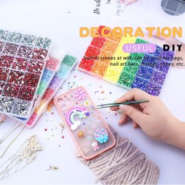BELICEY 24000Pcs Rainbow Rhinestones for Nails - Flatback Resin Crystal Round Beads Gems Multi Sizes - 3D Crystals for Nail Art DIY Crafts Clothes Shoes Jewelry