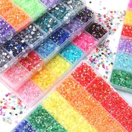 BELICEY 24000Pcs Rainbow Rhinestones for Nails - Flatback Resin Crystal Round Beads Gems Multi Sizes - 3D Crystals for Nail Art DIY Crafts Clothes Shoes Jewelry