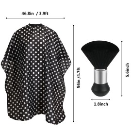 FEBSNOW Barber Cape Waterproof Professional Hair Cutting Cape Neck Duster Brush for Haircut Black and White Dots Salon Beard Hairdressing Kits 46.8  56 Inches
