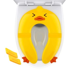 POKANIC Toilet Potty Training Seat Cover, Travel Toilet Seat, Folding Non Slip Silicone Pads, Travel Portable Reusable Kids Toddlers Boys Girls, Carry Bag (Yellow - Duck)