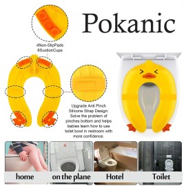 POKANIC Toilet Potty Training Seat Cover, Travel Toilet Seat, Folding Non Slip Silicone Pads, Travel Portable Reusable Kids Toddlers Boys Girls, Carry Bag (Yellow - Duck)