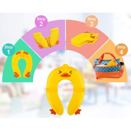 POKANIC Toilet Potty Training Seat Cover, Travel Toilet Seat, Folding Non Slip Silicone Pads, Travel Portable Reusable Kids Toddlers Boys Girls, Carry Bag (Yellow - Duck)