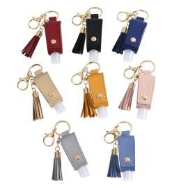 HSYHERE Multifunction Portable Empty Travel Bottle Keychain Hand Sanitizer Bottle Keychain, PU Leather Tassel Key Chains Car Key Ring +Refillable Containers for Toiletry Shampoo Lotion Soap -Pink