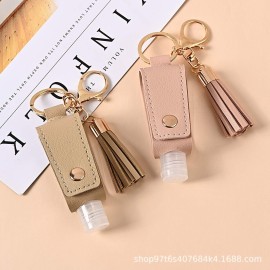 HSYHERE Multifunction Portable Empty Travel Bottle Keychain Hand Sanitizer Bottle Keychain, PU Leather Tassel Key Chains Car Key Ring +Refillable Containers for Toiletry Shampoo Lotion Soap -Pink
