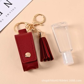 HSYHERE Multifunction Portable Empty Travel Bottle Keychain Hand Sanitizer Bottle Keychain, PU Leather Tassel Key Chains Car Key Ring +Refillable Containers for Toiletry Shampoo Lotion Soap -Pink
