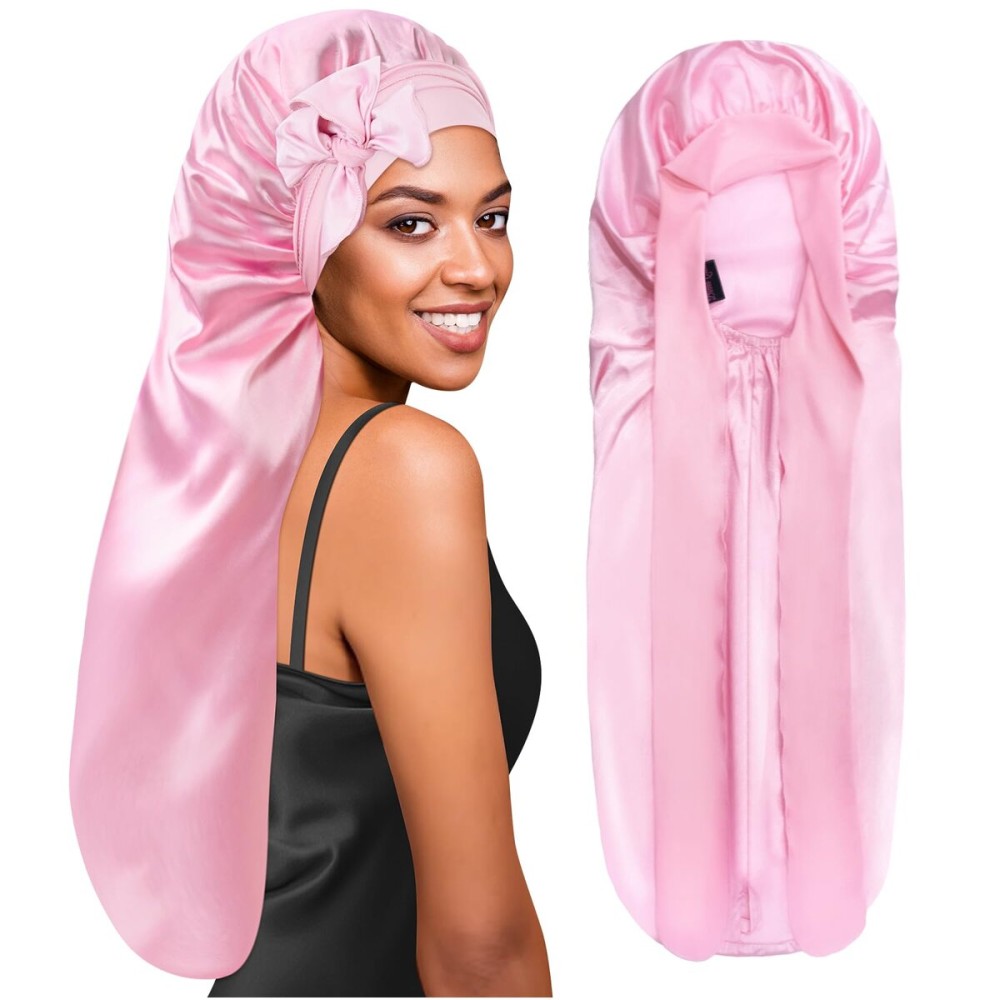 BONNET QUEEN Braid Bonnet Silk Bonnet Foldable Extra Long Bonnet for Braids Satin Bonnet for Sleeping Hair Bonnet with Tie Band Long Sleep Cap Pink BONNET QUEEN Braid Bonnet Silk Bonnet Foldable Extra Long Bonnet for Braids Satin Bonnet for Sleeping Hair Bonnet with Tie Band Long Sleep Cap Pink
