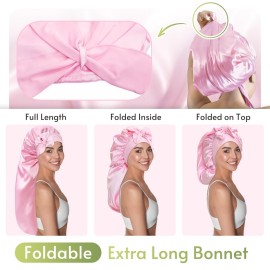 BONNET QUEEN Braid Bonnet Silk Bonnet Foldable Extra Long Bonnet for Braids Satin Bonnet for Sleeping Hair Bonnet with Tie Band Long Sleep Cap Pink BONNET QUEEN Braid Bonnet Silk Bonnet Foldable Extra Long Bonnet for Braids Satin Bonnet for Sleeping Hair Bonnet with Tie Band Long Sleep Cap Pink