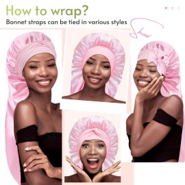 BONNET QUEEN Braid Bonnet Silk Bonnet Foldable Extra Long Bonnet for Braids Satin Bonnet for Sleeping Hair Bonnet with Tie Band Long Sleep Cap Pink BONNET QUEEN Braid Bonnet Silk Bonnet Foldable Extra Long Bonnet for Braids Satin Bonnet for Sleeping Hair Bonnet with Tie Band Long Sleep Cap Pink