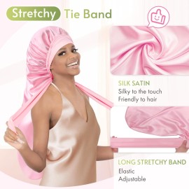 BONNET QUEEN Braid Bonnet Silk Bonnet Foldable Extra Long Bonnet for Braids Satin Bonnet for Sleeping Hair Bonnet with Tie Band Long Sleep Cap Pink BONNET QUEEN Braid Bonnet Silk Bonnet Foldable Extra Long Bonnet for Braids Satin Bonnet for Sleeping Hair Bonnet with Tie Band Long Sleep Cap Pink
