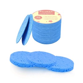 50-Count Compressed Facial Sponges for Daily Cleansing and Gentle Exfoliating, 100% Natural Cellulose Spa Sponge Perfect for Removing Dead Skin, Dirt and Makeup - Blue