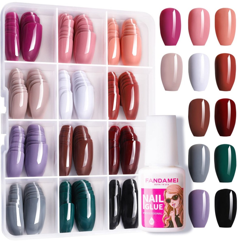 FANDAMEI 288PCS Press on Nails Medium Length, 12 Sets Short Fake Nails False Ballerina Coffin Press on Nails, 12 Solid Color Glossy False Nail Tips for Women Girls Nail Art DIY with 10g Nail Tips Glue FANDAMEI 288PCS Press on Nails Medium Length, 12 Sets Short Fake Nails False Ballerina Coffin Press on Nails, 12 Solid Color Glossy False Nail Tips for Women Girls Nail Art DIY with 10g Nail Tips Glue