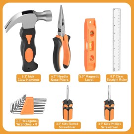 VIGRUE   , Children Gift Present Real Hand Tools Kit with Belt and Bag, Boy Builder Small Learning Accessories Construction Hammer Screwdriver for Home DIY Woodworking