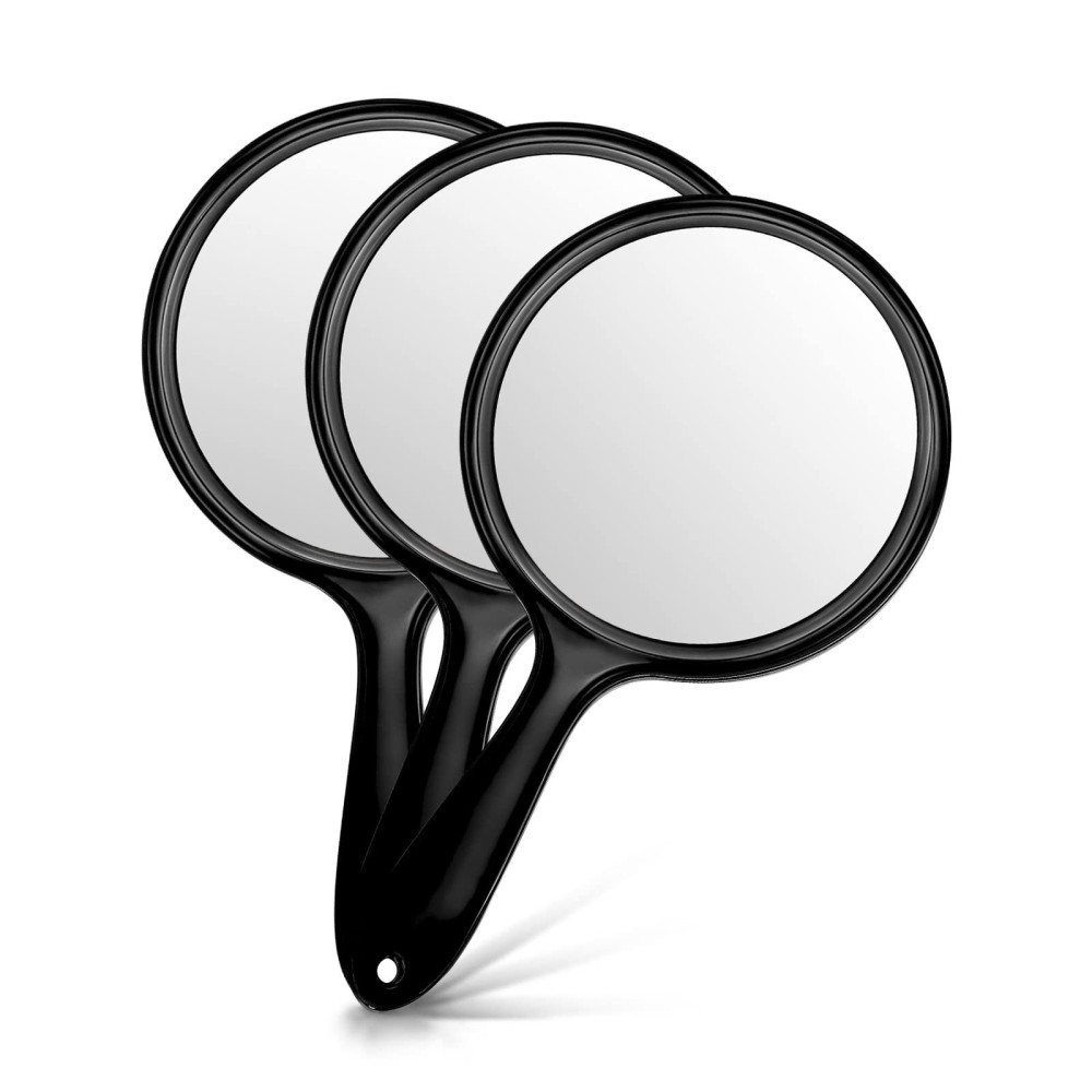 OMIRO Hand Mirror, Double-Sided Handheld Mirror 1X/3X Magnifying Mirror with Handle, Set of 3 (Transparent Black)
