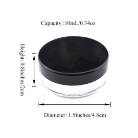 HAHIYO 4pcs 10ml/0.34oz Plastic Empty Travel Compact Case Makeup Cosmetic Jar Refillable Powder Box No Leak Holder with Rotatable Sifter and Black Screw Lid