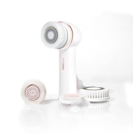 Vanity Planet Raedia 2.0 Facial Cleansing Brush, 4 Interchangeable Brush Heads, White - Daily Cleansing Face Exfoliator for Glowing & Acne Prone Skin - Lightweight Silicone Water-Resistant Body Brush