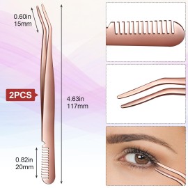ANCIRS 2 Pack Eyelash Tweezers with Comb, 2 in 1 Stainless Steel Eyelash Applicator Tool for Curved False Eyelash Strip Lashes- Rose Gold ANCIRS 2 Pack Eyelash Tweezers with Comb, 2 in 1 Stainless Steel Eyelash Applicator Tool for Curved False Eyelash Strip Lashes- Rose Gold