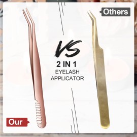 ANCIRS 2 Pack Eyelash Tweezers with Comb, 2 in 1 Stainless Steel Eyelash Applicator Tool for Curved False Eyelash Strip Lashes- Rose Gold ANCIRS 2 Pack Eyelash Tweezers with Comb, 2 in 1 Stainless Steel Eyelash Applicator Tool for Curved False Eyelash Strip Lashes- Rose Gold