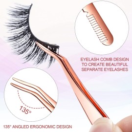 ANCIRS 2 Pack Eyelash Tweezers with Comb, 2 in 1 Stainless Steel Eyelash Applicator Tool for Curved False Eyelash Strip Lashes- Rose Gold ANCIRS 2 Pack Eyelash Tweezers with Comb, 2 in 1 Stainless Steel Eyelash Applicator Tool for Curved False Eyelash Strip Lashes- Rose Gold