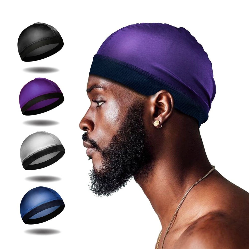 Selalu 4Pcs Wave Cap, Silk Stocking Wave Caps for 360 Waves, Silky Durag for Men, Stain Caps