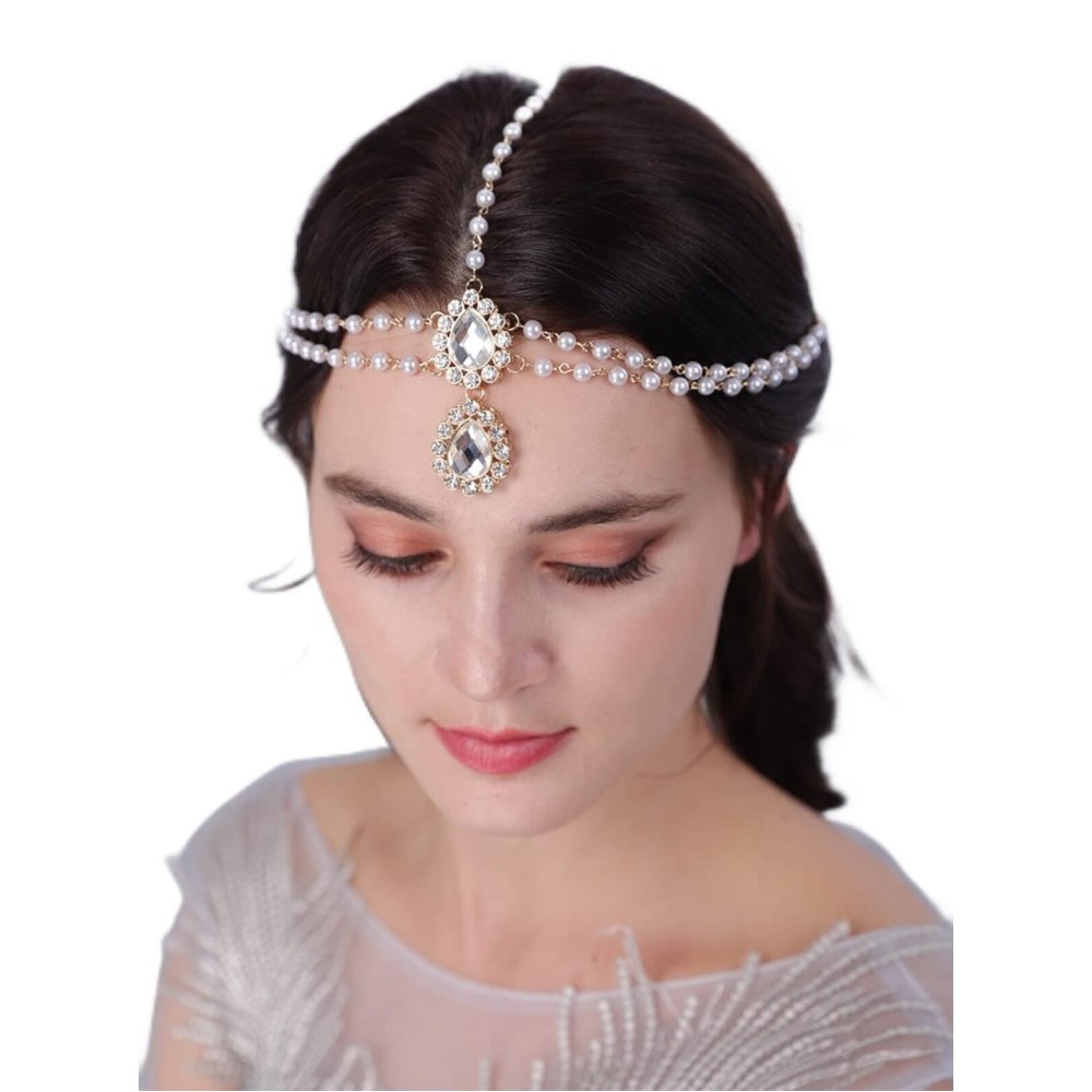 JWICOS Head Chain Bohemian Headband Forehead Headpiece Festival Holloween Costume Bridal Hair Accessories for Women and Girls (Gold)